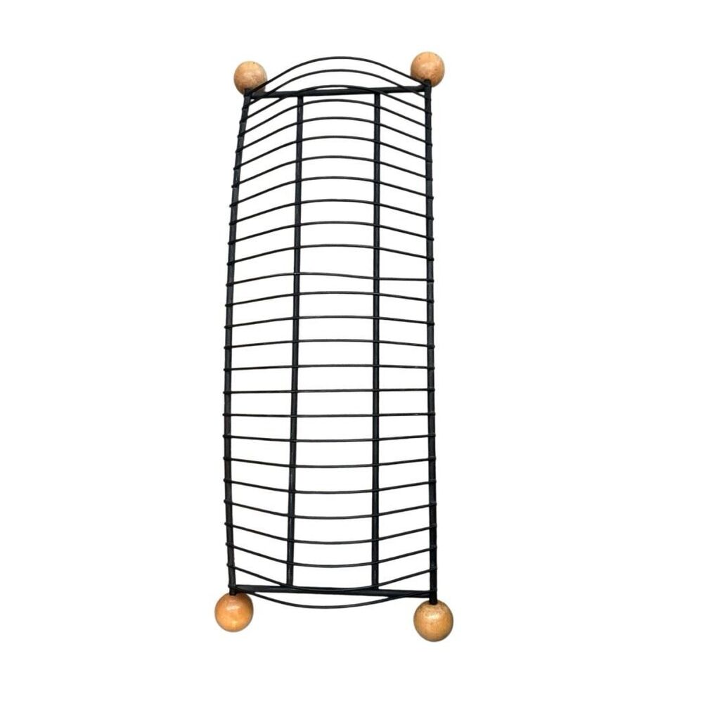 Vintage Wire 25 Slot CD Rack With Wooden Legs